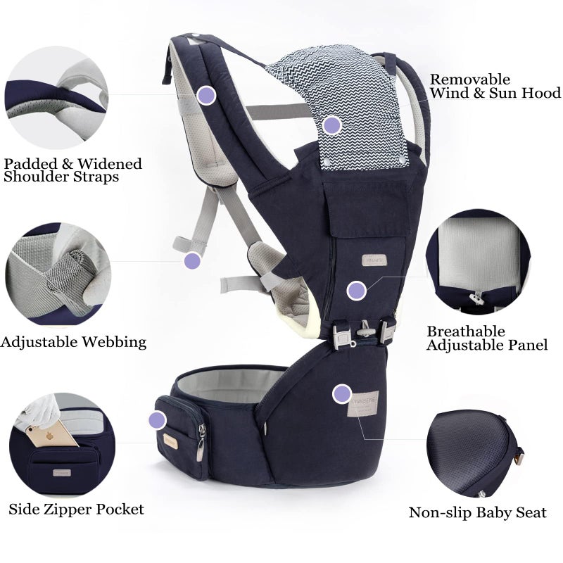 YIYUNBEBE Baby Carrier Newborn to Toddler Baby Carriers with Seat Infant Baby Holder Backpack Baby Carriers Front and Back for Carrying and Hiking (Dark Blue) - Image 5